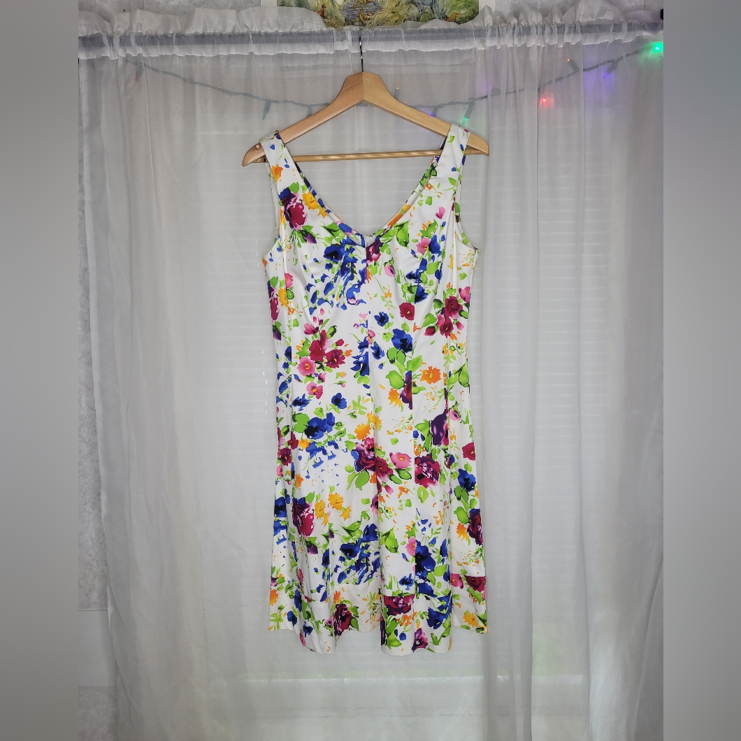 Chaps Floral Dress Womens Size 10 White